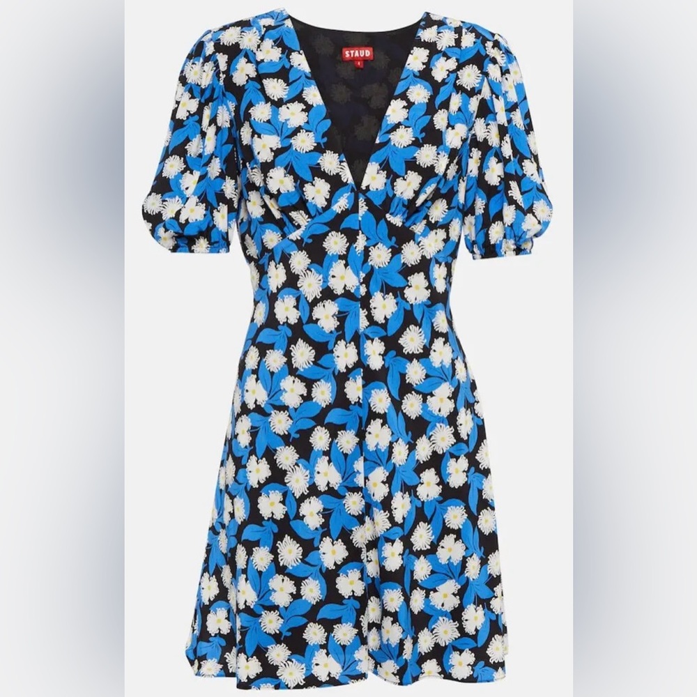 🆕🔖 Staud ✨ Mini Milla Dress ✨White Acid Floral Print ✨ Size 14 ✨ NWT!! - Picture 5 of 14